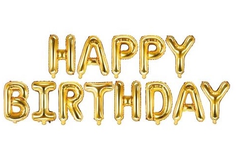 x-01 Nápis Happy Birthday zlatý / 340x35cm