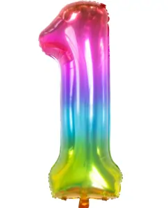 Číslice 1 - duhová průhledná 86cm / včetně helia