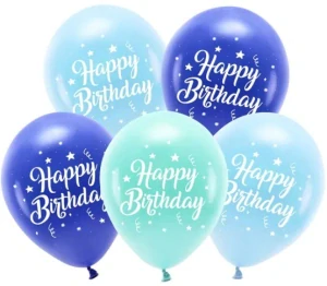 BAL 97 - Latexové balonky modré Happy Birthday 26 cm - 5 ks