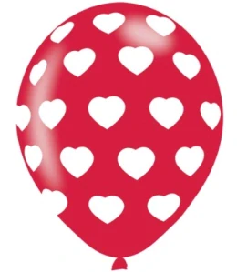 BAL 100 - Latexový balonek červený se srdíčky 28 cm