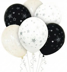 BAL 103 - Latexové balonky s potiskem stříbrné hvězdy 30cm / 6ks