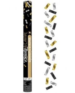 Vystřelovací konfety zlatá–stříbrná–černá, mix 60 cm