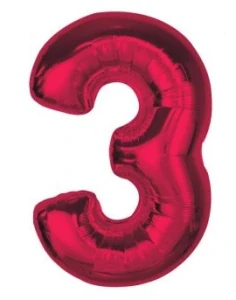 Číslice "3" červená rubín 92cm fóliový balónek
