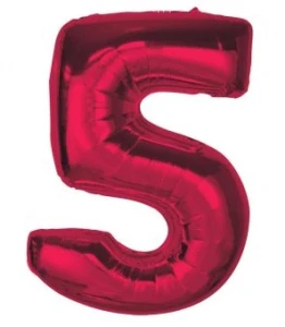 Číslice "5" červená rubín 92cm fóliový balónek