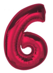 Číslice "6" červená rubín 92cm fóliový balónek