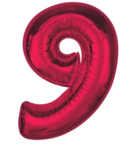 Číslice "9" červená rubín 92cm fóliový balónek