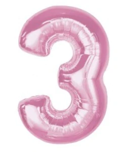 Číslice "3" světle růžová 92cm fóliový balónek