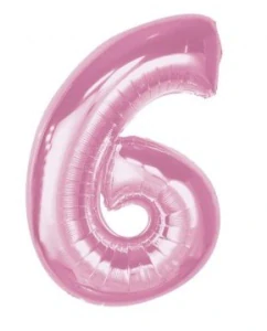 Číslice "6" světle růžová 92cm fóliový balónek