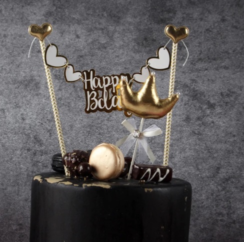 Dekorace na dort 02 - zlatá / srdce