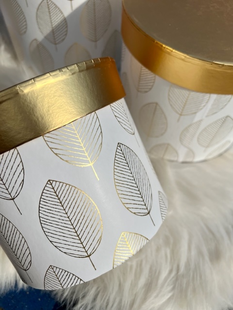 Box kulatý vysoký - listy bílo-zlatá S,M,L