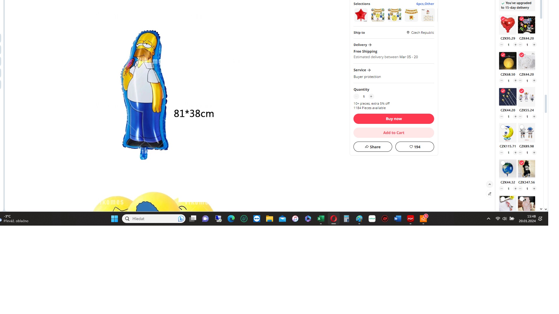 SADA 46 Simpsonovi 11ks / rozměry v galerii / včetně helia